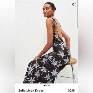 Reformation Selia Linen Dress Date Palm Brown Floral Tie Straps Maxi Size Small